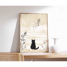 Ninastore Japon Kedisi Sanat Baskısı Minimalist Duvar Sanatı Kiraz Çiçekleri Zen Posteri Sevimli Siyah Kedi Il