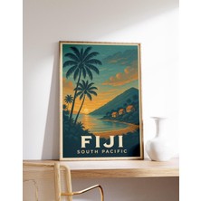 Ninastore Fiji Gün Batımı Posteri Güney Pasifik Baskısı Tropikal Fiji Duvar Sanatı Plaj Manzarası Ada Dekorasy