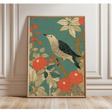 Ninastore Japon Kuşu Duvar Sanatı Baskısı, Meyveler ve Yapraklarla Doğu Doğası Posteri, Geleneksel Japon Tasar