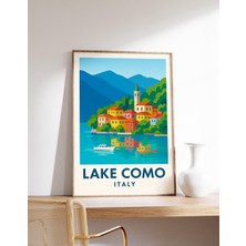 Ninastore Como Gölü Posteri Italya Seyahat Baskısı Como Gölü Duvar Sanatı Italyan Gölü Dekorasyonu Renkli Como