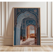 Ninastore Mavi Kemerli Saray Duvar Sanatı Hint Mimarisi Posteri Süslü Babür Iç Mekan Baskısı Bohem Kültürel Ev