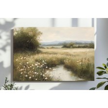 Ninastore Ilkbahar Temalı Baskılı Kır Çiçekleri Tarlası Manzara Duvar Sanatı Ilkbahar Baskısı Vintage Çiftlik