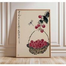 Ninastore Çin Duvar Sanatı Baskısı, Vintage Mürekkep Resim Posteri, Liçi Meyve Sepeti Sanat Eseri, Oryantal As