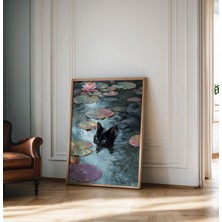Ninastore Monet Nilüfer Kedi Baskısı Claude Monet Kedi Posteri Siyah Kedi Sanatı Çiçek Baskısı Komik Kedi Bask