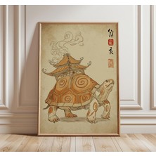 Ninastore Japon Kaplumbağa Tapınağı Baskısı Mitolojik Yokai Duvar Sanatı Sürreal Asya Posteri Ruhani Fantastik