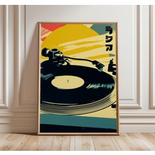 Ninastore Vinil Plak Çalar Posteri Japon Retro Müzik Sanatı Baskısı Pikap Duvar Sanatı Sarı ve Siyah Vintage D
