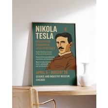 Ninastore Nikola Tesla Posteri Chicago Bilim Müzesi Fütürist Duvar Baskısı Tesla Sergisi Eseri