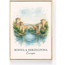 Ninastore Mostar, Bosna Hersek Seyahat Posteri, Bosna Hersek Duvar Sanatı, Mostar Baskı, Vintage Kanvas, Herse