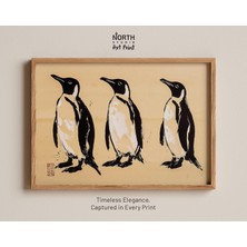 Ninastore Üç Penguen - Minimalist Japon Tarzı Sanat Baskısı Minimalist Sanat Japon Tarzı Siyah Beyaz Doğa Duva