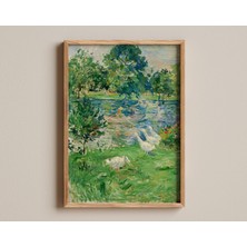 Ninastore "kazlarla Teknede Kız" Baskısı, Berthe Morisot'un Empresyonist Eseri, Yemyeşil Doğa ve Su Yansıması,