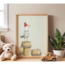 Ninastore Martı Çocuk Odası Posteri, Sahil Temalı Çocuk Duvar Sanatı, Bebek Odası Okyanus Baskısı, Neşeli Kuş