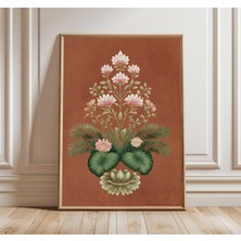 Ninastore Toprak Rengi Çiçekli Duvar Sanatı, Sinek Kuşlu Hint Botanik Posteri, Zarif Geleneksel Ev Dekorasyonu