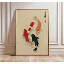 Ninastore Japon Koi Balığı Posteri Minimalist Asya Duvar Sanatı Zen Su Resmi Japandi Dekor Sakin Gölet Baskısı