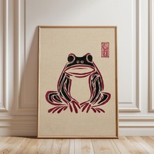 Ninastore Japon Kurbağası Mürekkep Baskı Koyu Macenta Ahşap Baskı Tarzı Illüstrasyon