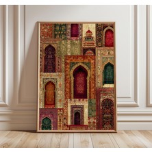 Ninastore Mughal Kemer Kolaj Posteri, Fars Esintili Duvar Sanatı, Süslü Dokular ve Mücevher Tonları, Kültürel