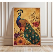 Ninastore Vintage Tavus Kuşu Posteri Zarif Çiçekli Duvar Sanatı Klasik Yağlı Boya Tarzı Baskı Lüks Kuş Sanatı