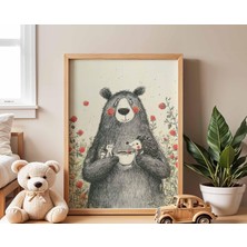 Ninastore Ayı Temalı Çocuk Odası Posteri Orman Hayvanları Duvar Sanatı Bebek Odası Ayı ve Kuş Baskısı Orman Ço