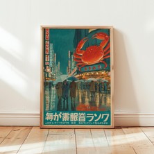 Ninastore Japon Şehir Posteri Retro Neon Duvar Sanatı Baskısı Osaka Sokak Manzarası Sanat Eseri Yağmurlu Gece