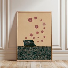 Ninastore Daktilo ve Dalgalar Posteri, Ahşap Baskı Tarzı
