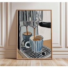 Ninastore Kahve Sanat Baskısı | Espresso Makinesi Tablosu | Barista Mutfak Duvar Dekoru | Modern Kafe Posteri