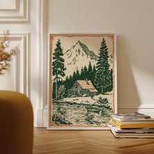 Ninastore Göl Kenarındaki Dağ Evi Posteri Japon Ahşap Baskı Sanatı