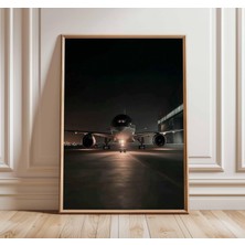 Ninastore Uçak Duvar Sanatı | Gece Havaalanı Posteri | Havacılık Dekorasyonu | Modern Jet Uçağı Baskısı | Pilo