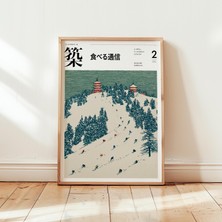 Ninastore Japon Kayak Posteri, Vintage Dağ Duvar Sanatı Baskısı, Kış Manzarası Dekorasyonu, Minimalist Seyahat