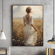 Ninastore Çiçek Tarlasında Kız Duvar Sanatı Vintage Tablo Kır Evi Tarzı Çiftlik Evi Sanat Baskısı Yağlı Boya D