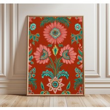 Ninastore Halk Çiçek Desenli Baskı Bohem Duvar Sanatı Kırmızı Botanik Poster Cesur Vintage Çiçek Tasarımı Ekle