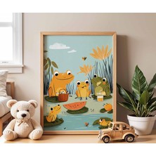 Ninastore Kurbağa Ailesi Çocuk Odası Posteri Sevimli Hayvan Duvar Sanatı Bebek Odası Dekorasyonu Çocuk Yatak O