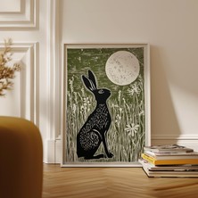 Ninastore Ay Işığında Çayırda Tavşan Posteri Japon Ahşap Baskı Sanatı