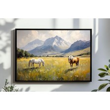 Ninastore Kırsal Manzara, Tarlada Vahşi Atlar Duvar Sanatı, Büyük Boy Modern Batı Amerika Kırsal Dijital Sanat