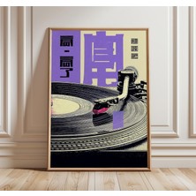 Ninastore Vinil Plak Çalar Posteri Japon Retro Müzik Sanatı Baskısı Pikap Duvar Sanatı Mor ve Siyah Vintage De