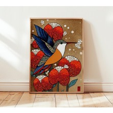 Ninastore Sinekkuşu Duvar Sanatı Baskısı Modern Kabile Kuşu Illüstrasyonu Boho Çiçekli Dekor Renkli Doğa Sanat