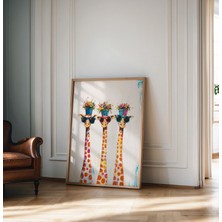 Ninastore Güneş Gözlüklü ve Çiçekli Parlak Zürafa Posteri, Modern Duvar Dekoru, Oturma Odası, Çocuk Odası, Ofi