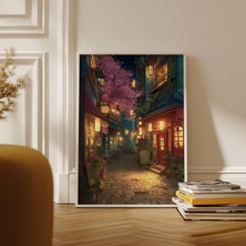 Ninastore Kyoto'da Japon Fener Yolu Gece Manzarası Posteri Kiraz Çiçeği Yolu Sanatı