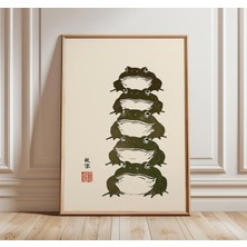 Ninastore Üst Üste Dizilmiş Kurbağalar Posteri Japon Minimalist Sanat Baskısı Komik Hayvan Duvar Sanatı Zen Do
