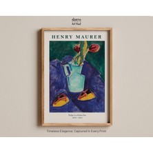 Ninastore Yeşil Vazoda Laleler Baskısı, Henry Maurer'in Renkli Çiçekli Natürmort Eseri, Lale Buketi, Dışavurum