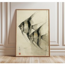 Ninastore Japon Mürekkep Balığı Sanatı Baskısı Koi Duvar Sanatı Minimalist Zen Dekor Fırça Boyama Posteri Saki