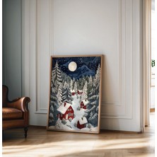 Ninastore Noel Halk Sanatı Mat Poster Kış Tablosu Halk Sanatı Baskısı Noel Tatili Dekorasyonu Noel Kış Duvar S