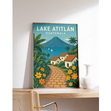 Ninastore Atitlán Gölü Posteri Guatemala Duvar Sanatı Atitlán Gölü Baskı Atitlán Köyü Dekor Volkan Seyahat San