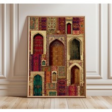 Ninastore Mughal Kemer Kolaj Posteri, Fars Esintili Duvar Sanatı, Süslü Dokular ve Mücevher Tonları, Kültürel