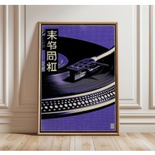 Ninastore Vinil Plak Çalar Posteri Japon Retro Müzik Sanatı Baskısı Pikap Duvar Sanatı Mor ve Siyah Vintage De