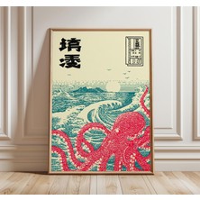 Ninastore Japon Ahtapotu Posteri, Vintage Ukiyo-E Tarzı Baskı, Cesur Retro Duvar Sanatı, Kızıldeniz Canlısı Sa