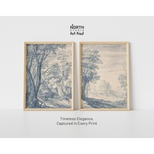 Ninastore Mavi Söğüt Duvar Sanatı Seti, 2 Parça Vintage Manzara Baskısı, Klasik Çin Tarzı Dekorasyon, Zarif Bo