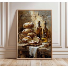 Ninastore Rustik Mutfak Natürmort Posteri | Vintage Ekmek Sanatı Baskısı | Yağlı Boya Tarzı Duvar Sanatı | Kır