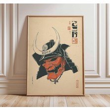 Ninastore Samuray Miğferi Duvar Sanatı Baskısı Japon Savaşçı Maskesi Posteri Vintage Bushido Sanat Eseri Oryan
