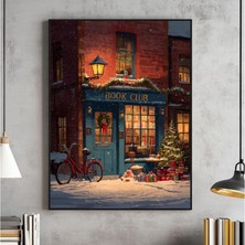 Ninastore Noel Kitapçısı Baskısı Kış Temalı Kır Evi Tarzı Sanat Eseri (Dijital Indirme)