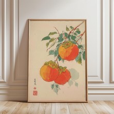 Ninastore Japon Trabzon Hurması Posteri Suluboya Meyve Baskısı Botanik Duvar Sanatı