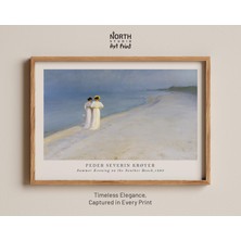 Ninastore Güney Sahilinde Yaz Akşamı Baskısı Peder Severin Krøyer'in Sakin Kıyı Tablosu Romantik Sahil Yürüyüş